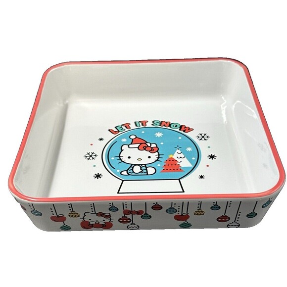 Hello Kitty Christmas Square White Stoneware Baking Dish By Sanrio Let in Snow - Picture 1 of 9